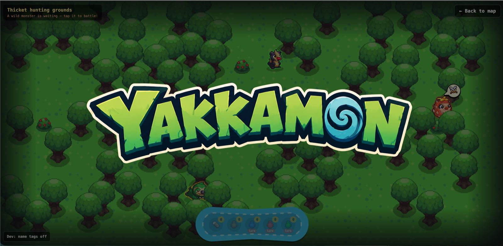 Yakkamon gameplay — hunting wild creatures in the Thicket hunting grounds of the Web3 creature collector on Ronin